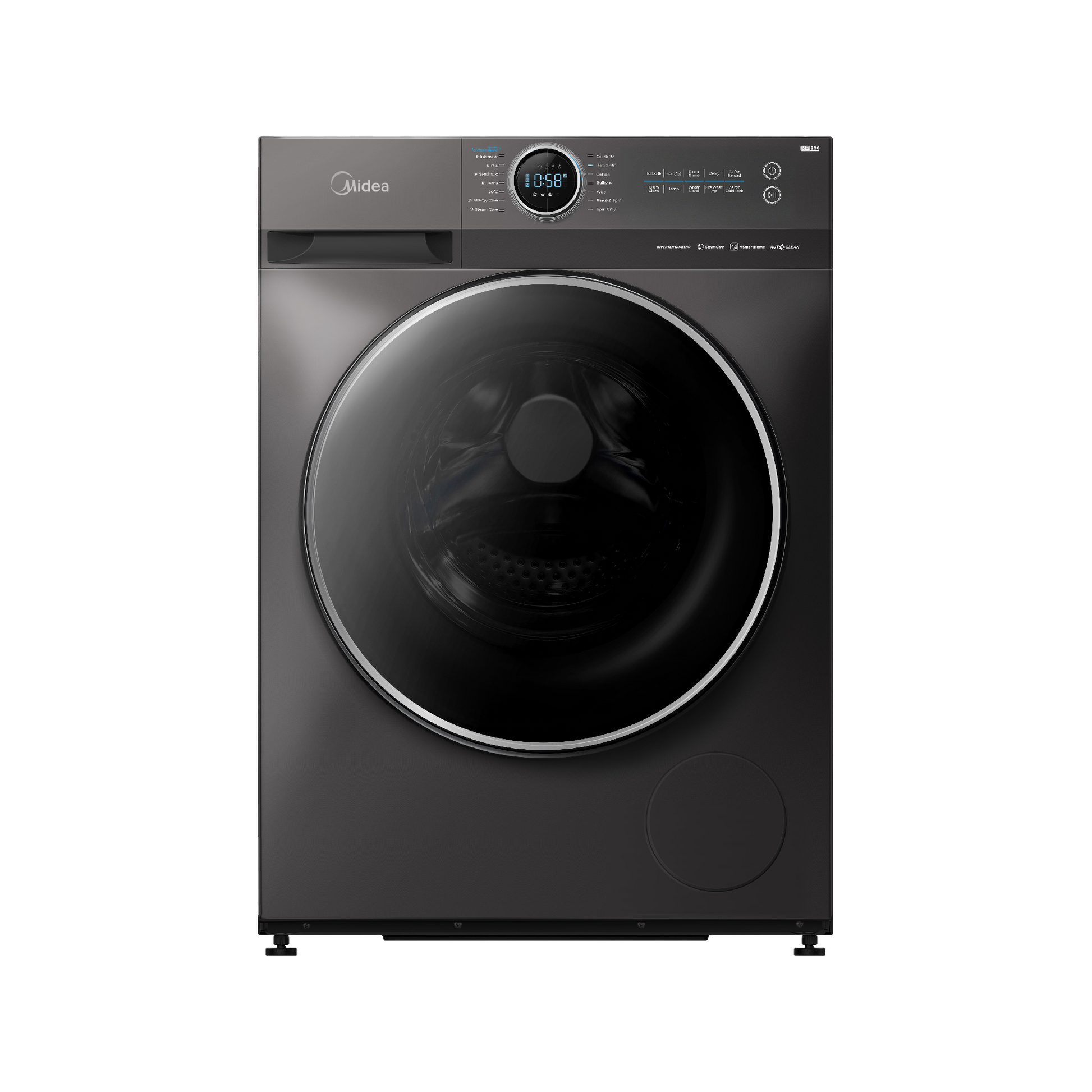 Midea MF200 Front Load Washing Machine 9kg 1400RPM Inverter Quattro Steam Turbo (MF200W90B-TT)
